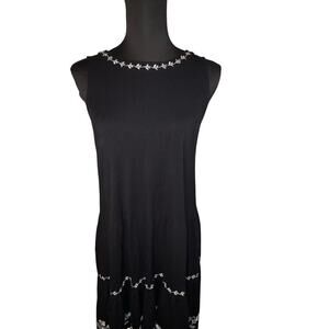 Loft‎ women’s sz XS embroidered tie neck tiered ruffle swing midi goth sundress